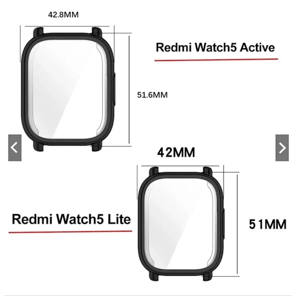 Skärmskyddsfodral med full täckning för Xiaomi Redmi Watch 5 Active Lite Fodral Härdat Glas Anti-repor Film Stötfångare Skyddande Ivory White PC ForRedmiWatch5
