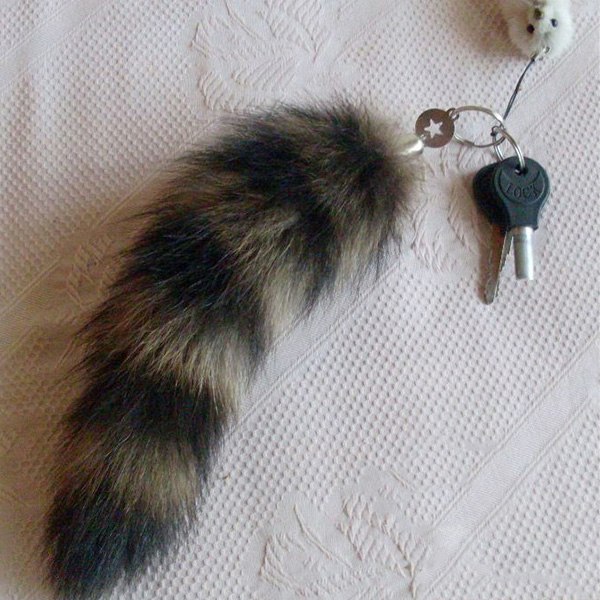 Söt Fox Racoon Tail Nyckelring Pälshänge Nyckelring Väskor Charm Nycklar Hållare Par default
