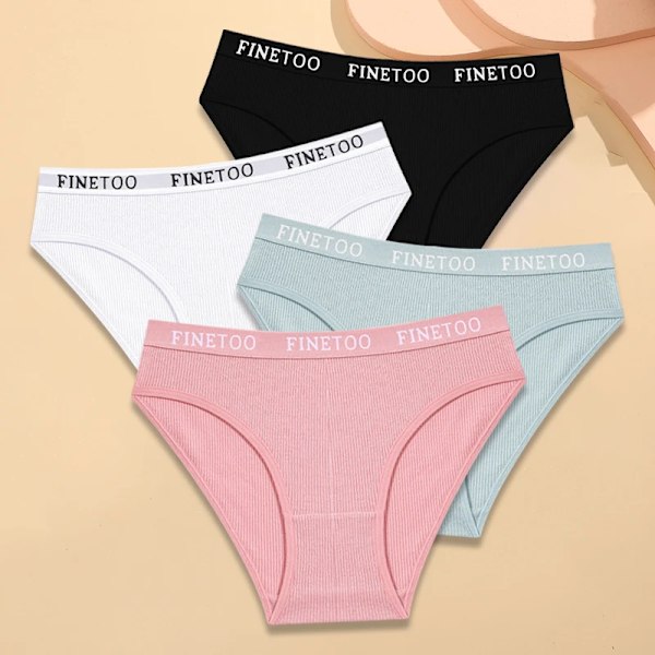 FINETOO 4-pack Bomullsrandiga Underkläder Dam Trosor Brevband Trosor Damer Låg Midja Underkläder Enfärgade Andningsbara Underbyxor Style 2 M