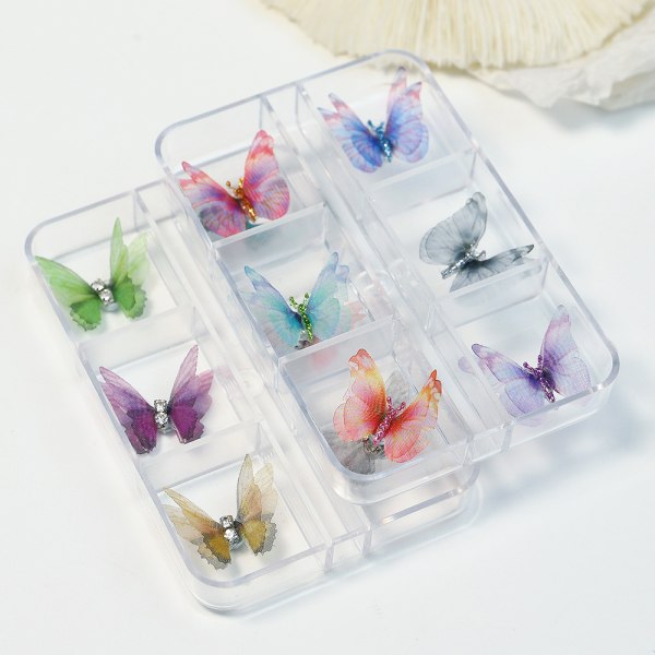 3D Tulle Butterfly Nail Decor Simulering Butterfly DIY Nail Charm Ornament s-01