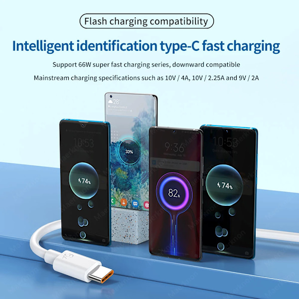 6A 66W USB Typ C Kabel Supersnabb Laddning Datakabel Telefonladdare USB C Kabel För Huawei Mate 40 50 Xiaomi Snabbladdningskabel 6A USB C Cable 2m