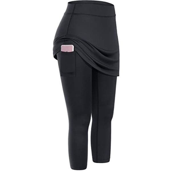 Tenniskjolar för kvinnor Elastiska Sport Golf Yogakjolar Legging Cykel Cykling black xxl