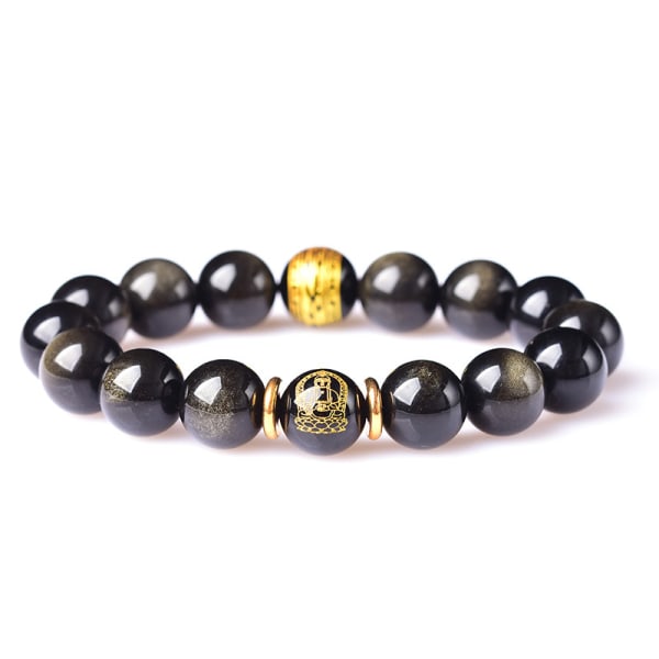 Tibetansk buddhism Obsidian berlockarmband för män kvinnor 10 mm rund pärlformad elastisk stretch as show