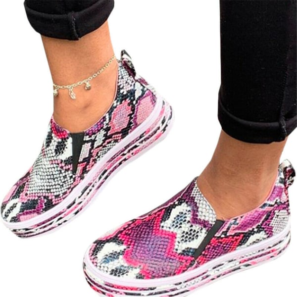 Kvinnor Slip On platt ormskinnsmönster Loafers Pumps Casual Trainers Sneakers Sko serpentine flower 42