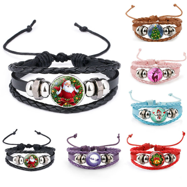 Kvinnor Cartoon Santa Claus Design Läderpärlor Armband Lady Weave 1