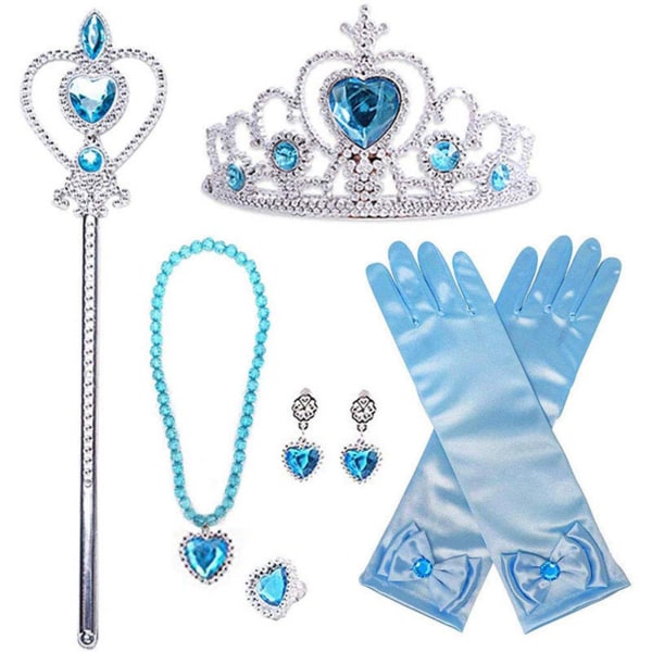 Prinsessan låtsas klä upp set Halsband Örhängen Ringar Queen Fairy Set Princess Födelsedagsfest Klänning Tool blue