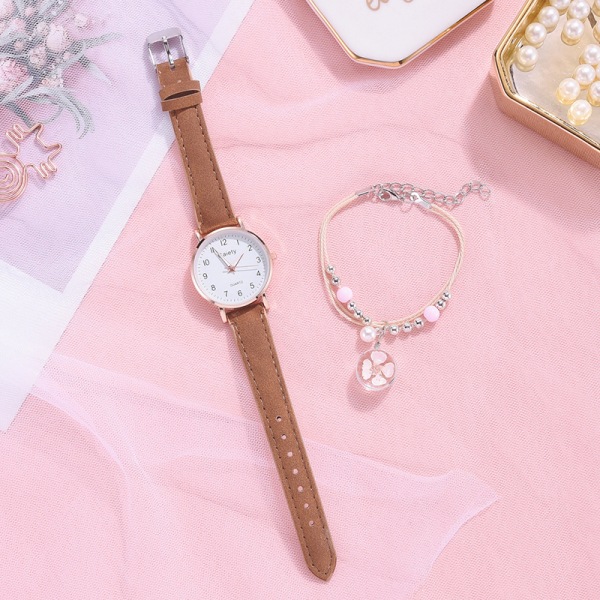 Quartz Watch Armband Combination Set Fashionabla och enkla mellanstadieelever pink