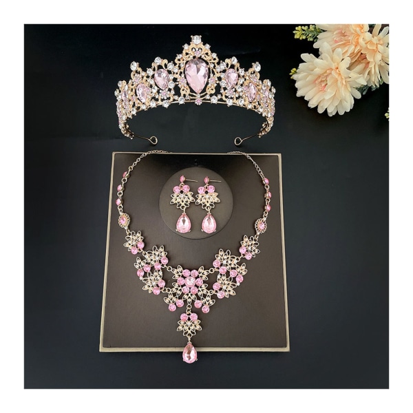 Smycken tre delar bröllop kronörhängen halsband klänning dekoration tillbehör 8