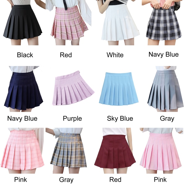 Flickor Kvinnor Hög midja Vanlig plisserad kjol Skater Tennis School Uniformer A-linje navy blue l a