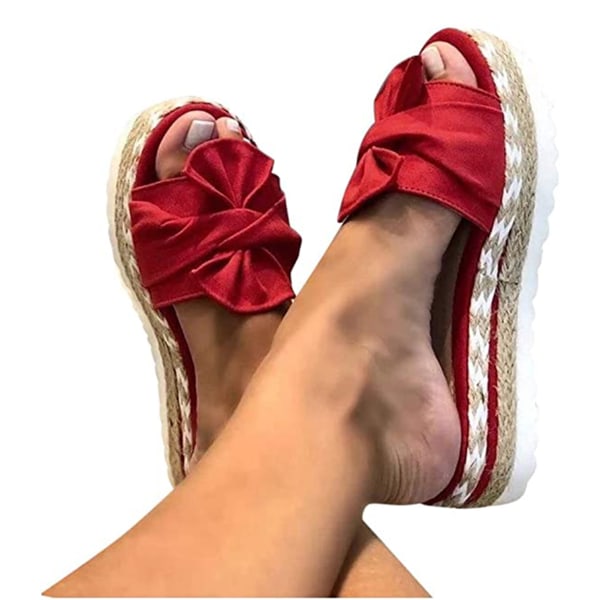 Sommarsandaler för kvinnor Fluga Flip Flops Platta sandaler för klänningar Jeans Kjolar Korta byxor 42 red