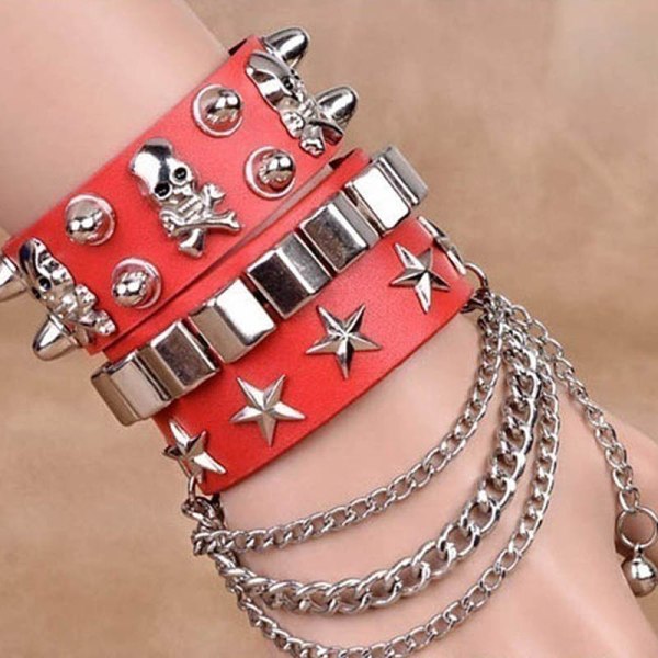 Hot Rea Mode Punk Style Gotisk Kvinnor Män Armband Rock Steam PU Läder Skull Spike Cuff Korea Style Punk Armband Tillbehör white