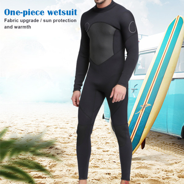 Män i ett stycke neopren våtdräkt långärmad dykardräkt för dykning Surfing simning Vattensporter black 2xl