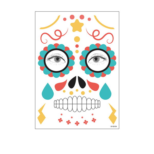 2 ark Halloween Face Tattoo Sticker Temporary Floral Skull Ansiktsdekal Day of The sy-b154