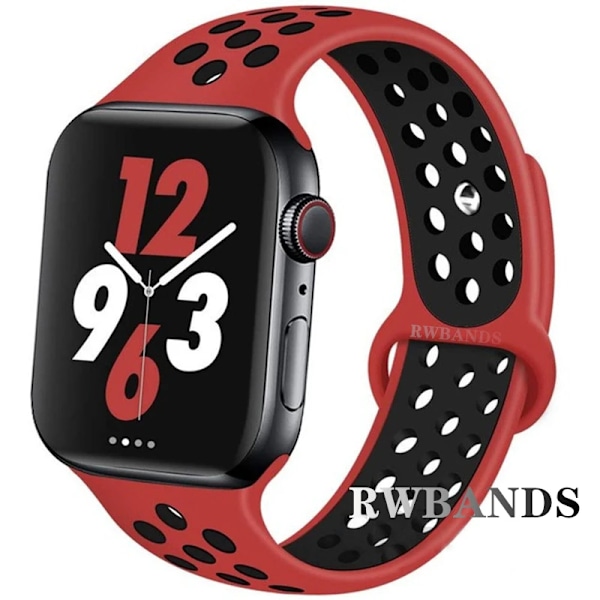 Sportarmband för Apple Watch Band 46mm 44mm 40mm 42-38-41mm 45mm Andningsbart Armband iWatch Series 10 9 8 7 6 SE 5 3 Ultra 2 49mm 10 red and black 42 44 45 49-46mm M-L