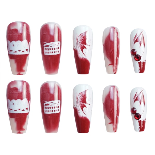 24ST Lång lös nagelfjäril rött print bestående fingernagel bärbar för kvinnor jelly glue model