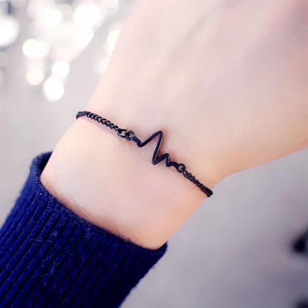 Kvinnor EKG-form hängande armband Utsökt legering Hypoallergent armband Justerbart hona black