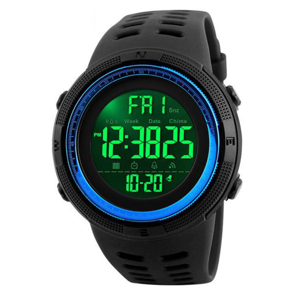 Watch Kronograf Väckarklocka Digital Watch Life Vattentät Dual Time Countdown blue