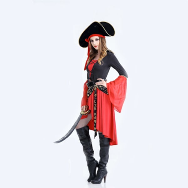 Röd kvinnlig krigare officer Cosplays kvinna Halloween pirat kostym Carnival Party m