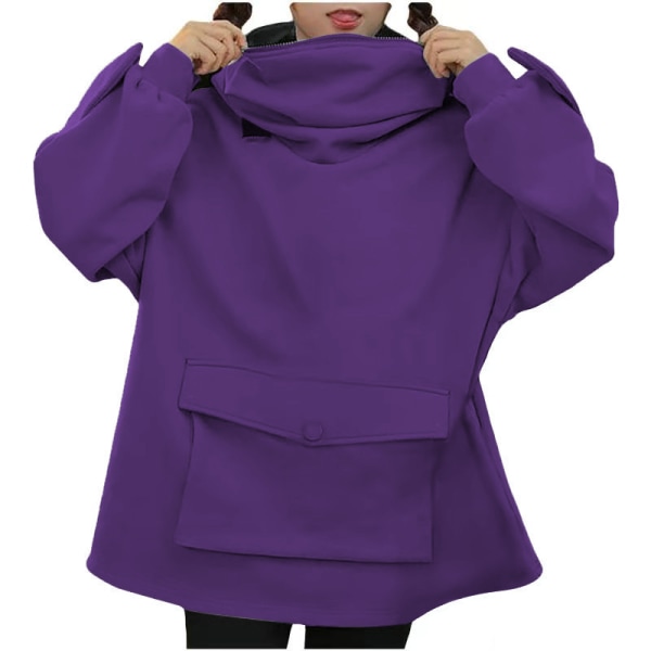 Frog Shape Zipper Hoodies med en stor ficka Vinter Varm Mjuk Lös Oversized 2xl black