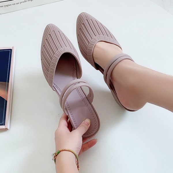 Kvinnors högklackade sandaler Tofflor Ren färg kvinnors sandaler för att gå ut pink 40