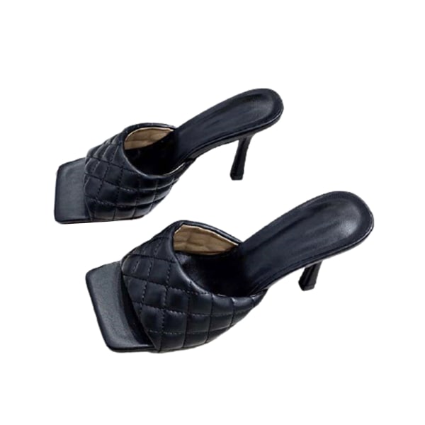 Högklackade damsandaler med fyrkantig Peep Toe Casual Skor Summer Beach Supply black 37