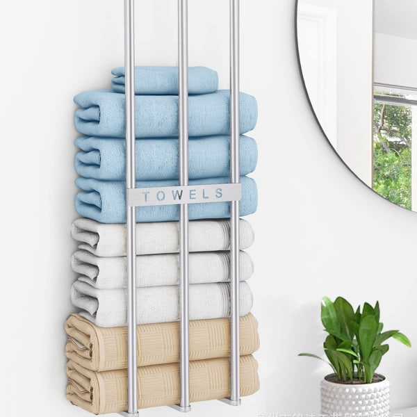 Bathroom Towel Rack Heavy Duty Punch Free Towel Storage Holder Saving Sapce Towel Shelf glod