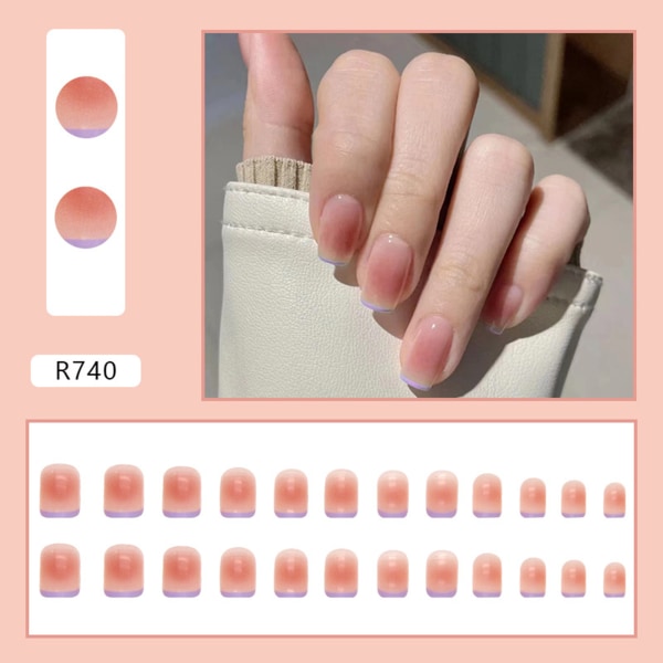 Lavendel French Edge Fake Nails Rosa Press on Nails Korta fyrkantiga falska naglar för kvinnor och flickor Nagelsalong jelly glue model