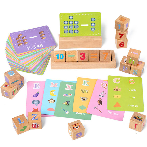 2 i 1 trä stavningsord aritmetiska block Montessori barn pedagogiska leksaker a