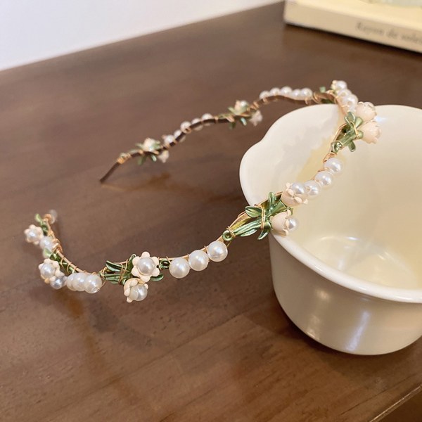 Bridal Sweet Flower Pannband Tiara Lyxiga Pärlor Hårband med Guld för Brudtärna Bröllop Dejting Shopping gold