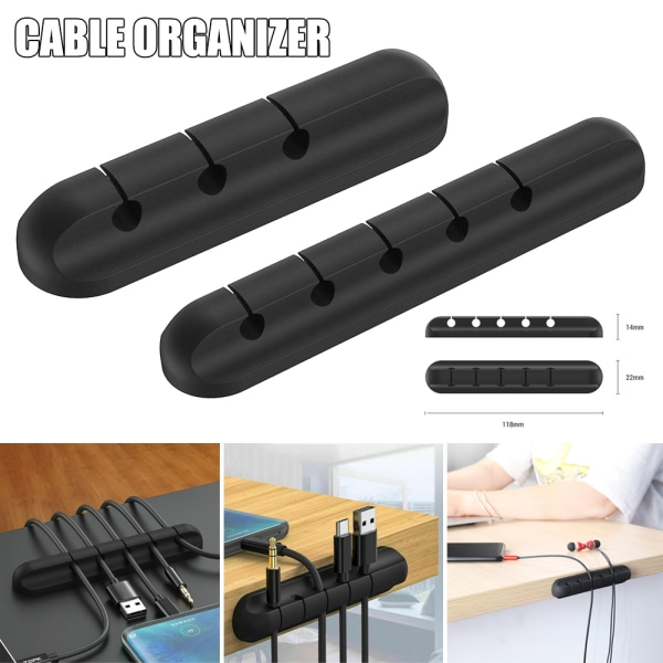 Cable Organizer Silikon USB -kabelupprullare Desktop Tidy Management Clips Desktop Cables Organizer 5 holes
