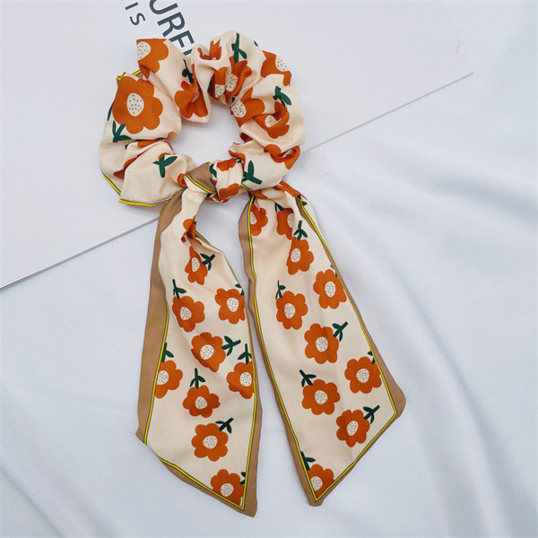 2st vintage print Scrunchies Elegant satinband hårband för kvinnors hårdekoration orange