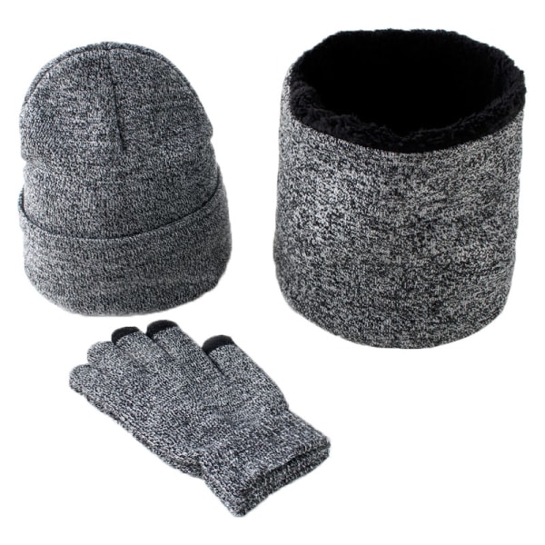 3st/ Set Herr Stickad Mössa Handskar Scarf Set Xmas Winter Warming Hat Full Cover Handske black