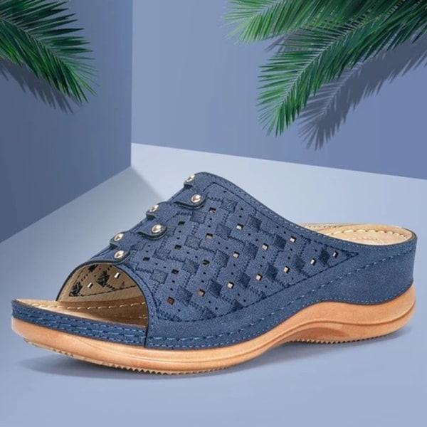 Ortopediska Tåsandaler Dam Casual Utskurna Sandaler Enfärgad Tjock Bottenslippers blue 42