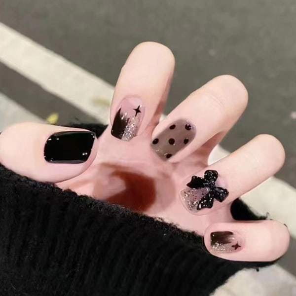 Coola svarta press-on-naglar , nail art för professionell nagelsalong glue models