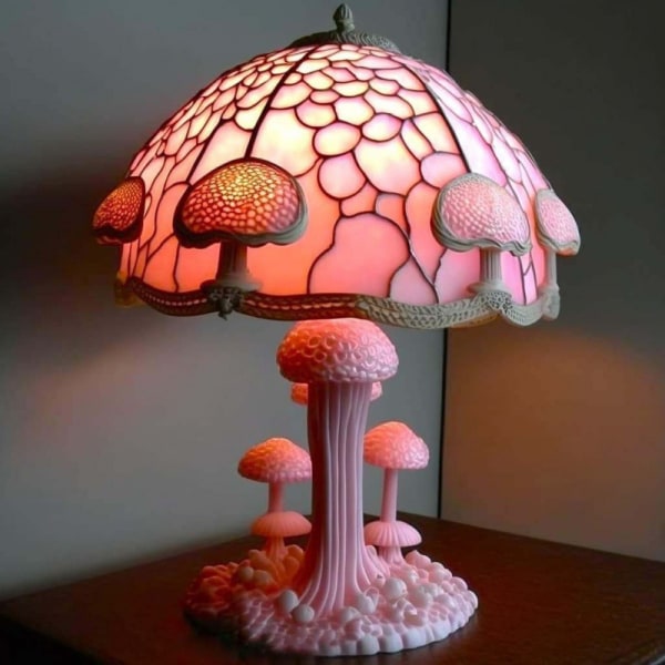 USB målad harts växt bordslampa Stained Glass Plant Series Bordslampa pink mushroom table lamp