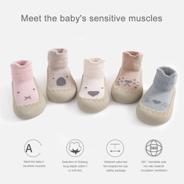 Baby Toddler Barefoot Floor Socks Anti Slip Slip-on Indoor Cotton Soft Shoes beige 25