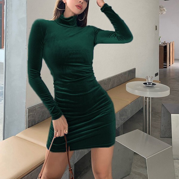 Midi kvinnors casual Retro sammet Sexig höftklänning för daglig dejting shoppingkläder dark green m