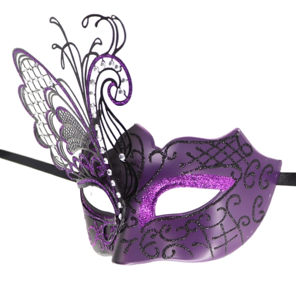 Masquerades Mask for Women Butterflys Rhinestone Metal Venetians Women Mask för Mardi Gras Party purple 2pcs