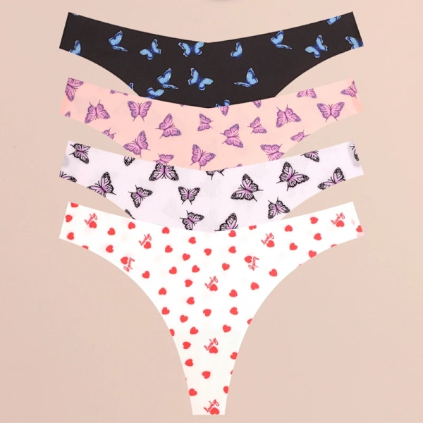 FINETOO 4 st Ultra Mjuka Trosor För Kvinnor Sexiga Grafiska Tryck Sömlösa Stringtrosor Kvinnliga Stretch Leopard G-string Bekväma Underkläder Style 12 M