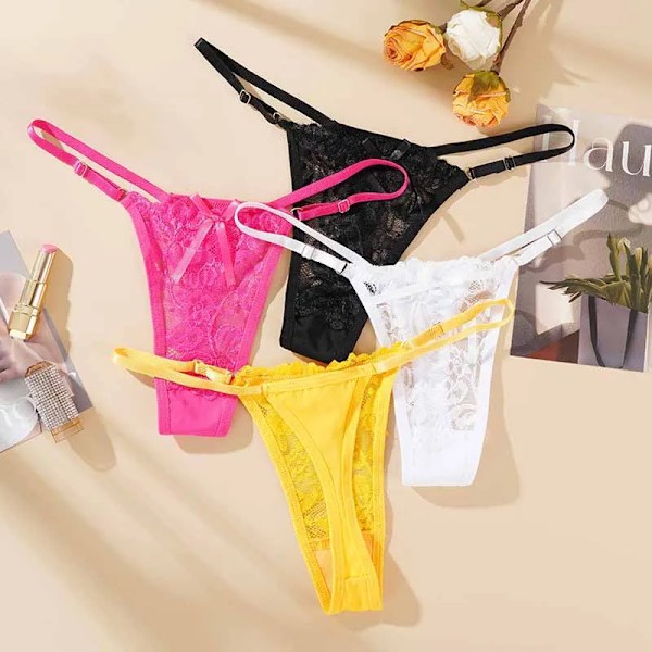 ALLTOOALL Sexiga spetsunderkläder för kvinnor, låg midja, justerbara stringtrosor, transparent G-string, kvinnliga, andningsbara underbyxor, underkläder YELLOW 40-70KG