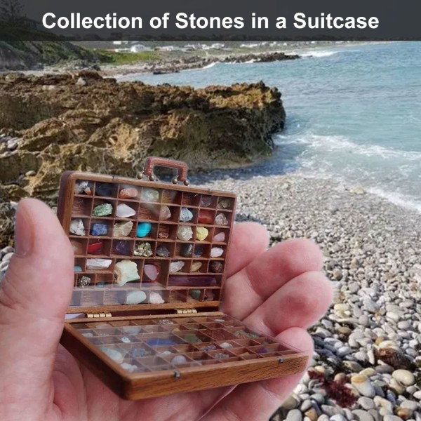 Stone Collection resväska | Rock Collection Box för barn | Berg- och mineralsats, ädelstenar och kristaller, 33 st sten och mineral a