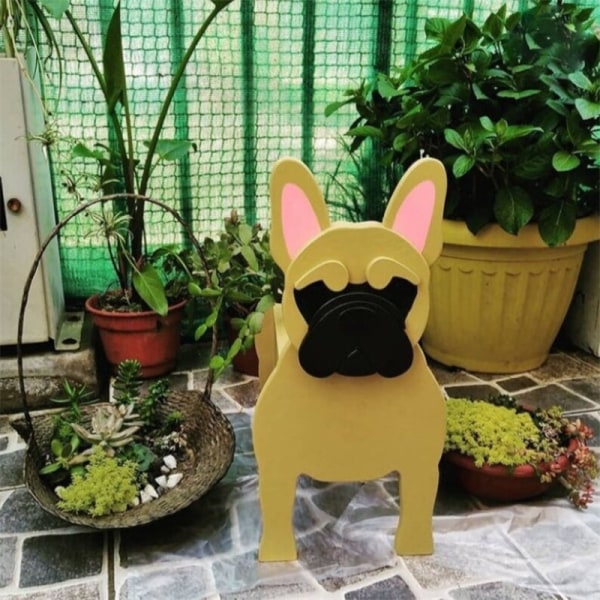 Fransk Bulldog Planter Trä Hundformade växter Kruka Dekorativ 3D-simulering Djur Blomma Handfat för hem Växthus Nytt white small