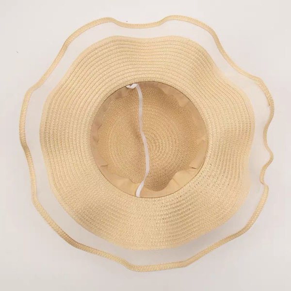 Klassisk bowknot halmhatt Dam Sun Beach Bred Brättad Hatt Fedora Hat Cool Beach Hat Travel Vikbar Brätte Sommar UV Hatt för plastic