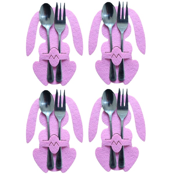 4st påskhare bestickpåse Creative sked och gaffelhållare cover Söt Festival purple