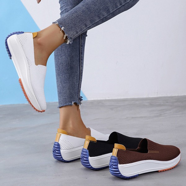 Slip-On Walking Shoes Damer Andningsbara plattformsskor Wedge Loafers Anti-Slip Casual black 41