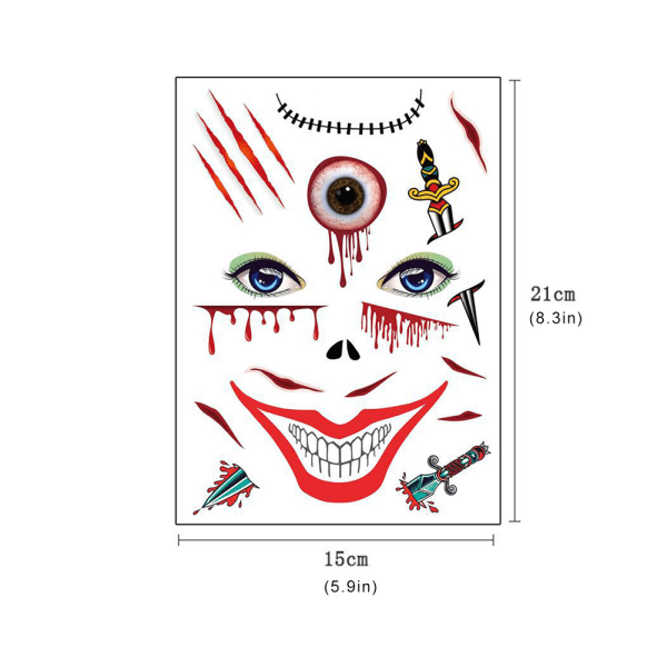 2st vattentät Halloween Fake Face Tattoo Sticker Festival Art Makeup Ansiktsbehandling c