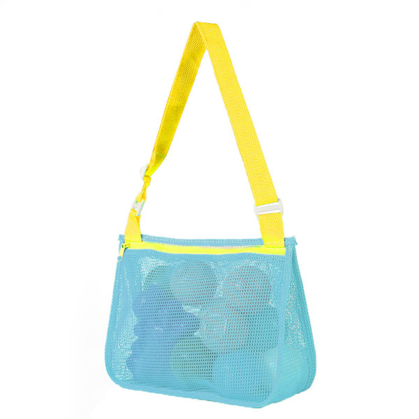 Beach Style Mesh Bag Hopfällbar leksaksväska Bärbar förvaringsväska för barn light blue yellow