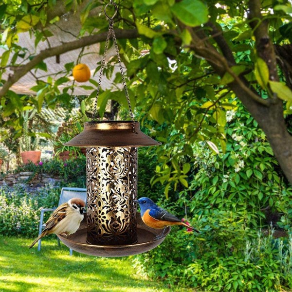 Creatives Solar Powered Birds Feeder Vattentät Hängande Utomhus Solar Control Trädgårdslampa 2v