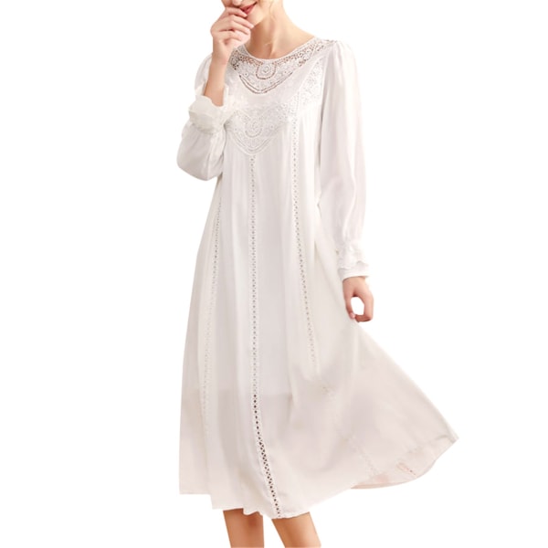 Nattlinne för kvinnor Lång Sheers Vintage Nattlinne Lace Lounge Sovkläder Pyjamas För white l