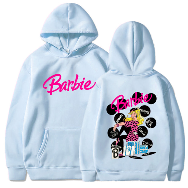 Barbie Dam Velvet Tröja Enfärgad Bokstavstryckt Känguruficka Dragsko Tryckt Hoodie light gray xxxl